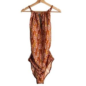 NWT Garnet Hill High Neck Batik Print One Piece Swimsuit